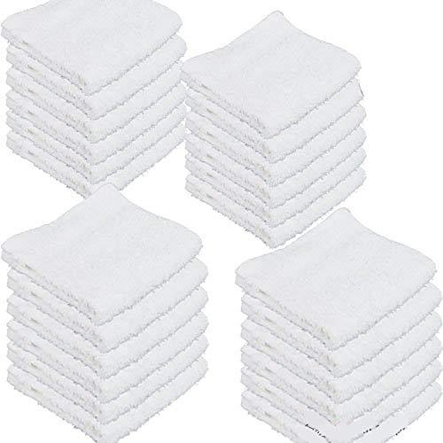 IZO.Bath - 12 Pack 12"x12" Cotton Fingertip-Hand-Face Towels- 100% Extra Soft Ring Spun Washcloths, Highly Absorbent Cleaning Cloth, Brilliant White