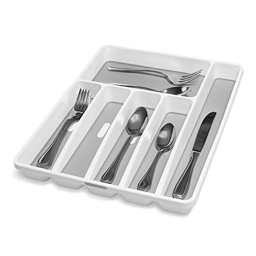 madesmart Classic Large Silverware Tray - White | CLASSIC COLLECTION | 6-Compartments |  Soft-grip Lining and Non-slip Feet |BPA-Free