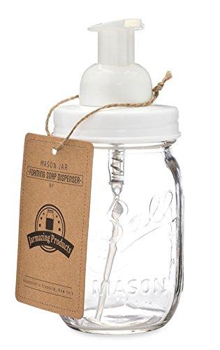 Jarmazing Products Mason Jar Foaming Soap Dispenser – White – with 16 Ounce Ball Mason Jar - Two Pack!