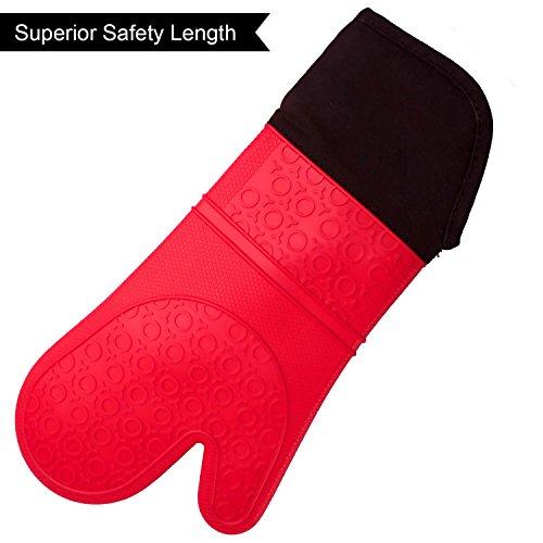 Extra Long Professional Silicone Oven Mitt - 1 Pair - Oven Mitts with Quilted Liner - Red - by The Triumphant Chef