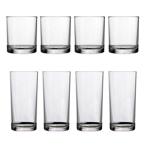 Classic 8-piece Premium Quality Plastic Tumblers | 4 each: 12-ounce and 16-ounce Clear