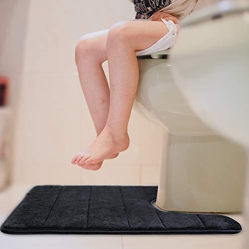 BETUS U-Shaped Contour Memory Foam Toilet Mat - Non-Slip Backing，Water Absorbent, Machine Washable, Super Cozy - Luxurious Velvet Comfort Washroom Rug - 16"x24" (Black)