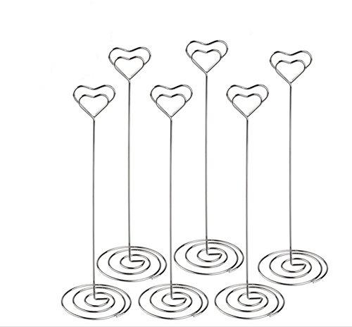 Jofefe 10pcs 8.6" Tall Place Card Holders Table Number Stand Table Card Holders Table Picture Holder Wire Photo Holder with Heart Shape Menu Memo Clips for Wedding Favors, Silver