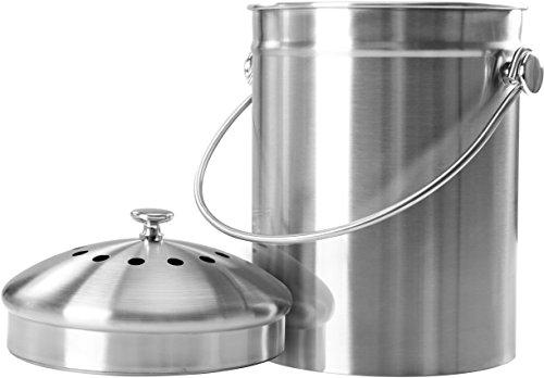 Utopia Kitchen Stainless Steel Compost Bin for Kitchen Countertop - 1.3 Gallon Compost Bucket Kitchen Pail Compost with Lid - Includes 1 Spare Charcoal Filter