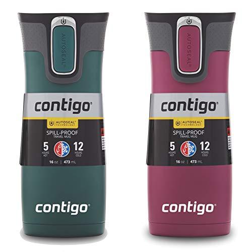 Contigo AUTOSEAL West Loop Vaccuum-Insulated Stainless Steel Travel Mug, 16 oz, Stainless Steel/Monaco Blue, 2-Pack