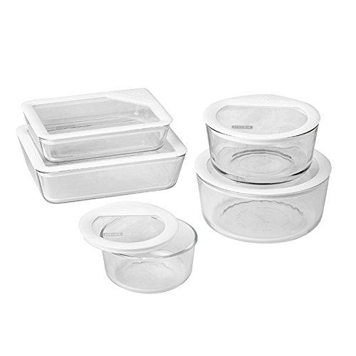 Pyrex 1122762 071160096400 10 Piece Ultimate Food Storage Set, White/Clear
