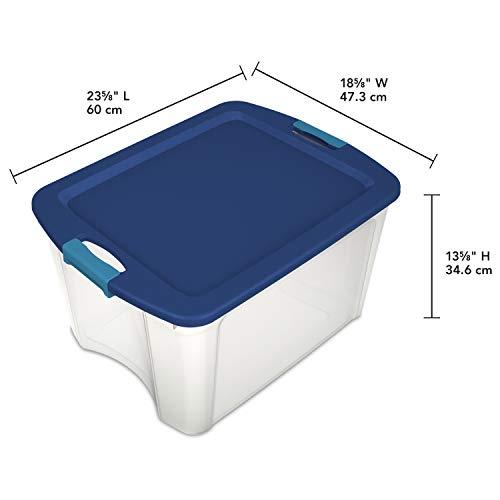 Sterilite 14469606 18 Gallon/68 Liter Latch and Carry, True Blue Lid and Clear Base with Blue Aquarium Latches, 6-Pack