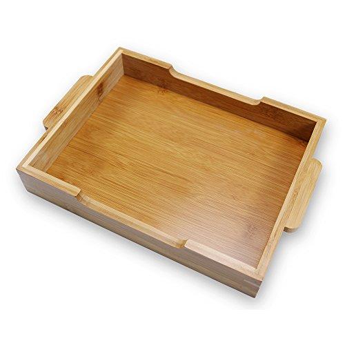 Bamboo Tray Bathroom Rectangle Serving Tray With Handles, 12 x 8.5" Serve Food Coffee or Tea at Home, Hotel & Restaurant By HTB