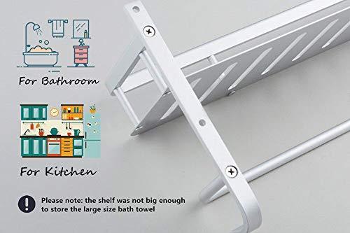 Chrasy Modern Aluminum Double Layer Towel Bar, Wall Mount Bathroom Storage and One Towel Bar, Bathroom Shelves with 2 Hooks, Towel Holders, Bath Towel Rack, Bath/Kitchen Storage Shelf(40cm/15.7in)