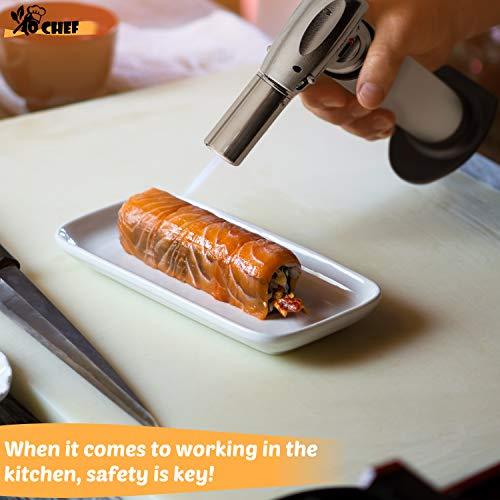 Jo Chef Kitchen Torch, Blow Torch - Refillable Butane Torch With Adjustable Flame - Culinary Torch, Creme Brûlée Torch For Cooking Food, Baking, BBQ & More + FREE Recipe eBook (With Fuel Gauge)