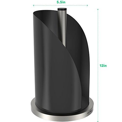 Vremi Vertical Paper Towel Holder for Kitchen Countertop - 12 Inch Decorative Paper Towel Stand Dispenser with Stainless Steel Non Slip Base and Perfect Tear for Standard or Large Rolls - Black
