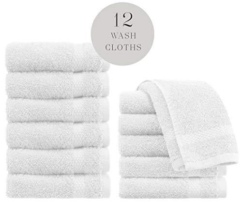 WhiteClassic Luxury Washcloths for Bathroom-Hotel-Spa-Kitchen - Circlet Egyptian Cotton - Highly Absorbent Hotel Quality Face Towels - Bulk Set of 12 - White