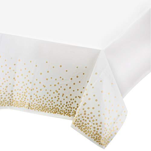 Plastic Tablecloths for Rectangle Tables,- 4 Pack - Party Table Cloths Disposable, Gold Dot Confetti Rectangular Table Covers, for Parties Thanksgiving Christmas Wedding, Anniversary,- 54" x 108"