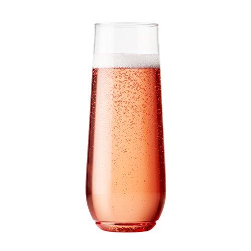 TOSSWARE 9oz Flute - recyclable champagne plastic cup - SET OF 12 - stemless, shatterproof and BPA-free flute glasses