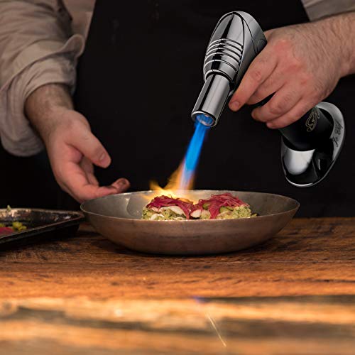 Jo Chef Kitchen Torch, Blow Torch - Refillable Butane Torch With Adjustable Flame - Culinary Torch, Creme Brûlée Torch For Cooking Food, Baking, BBQ & More + FREE Recipe eBook (With Fuel Gauge)