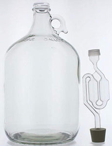 Home Brew Ohio 1 gal Glass Wine Fermenter, INCLUDES Rubber Stopper and Twin Bubble Airlock