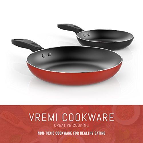 Vremi 15 Piece Nonstick Cookware Set - Durable Aluminum Pots and Pans with Cooking Utensils - Colorful Oven Safe and Multi Quart Enameled Saucepans Dutch Ovens and Fry Pans with Glass Lid