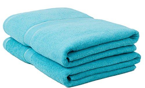 Classic Collection Premium 100% Organic Cotton Oversized Extra Large Bath Towels 34" X 60" Natural, Durable, Ultra-Absorbent,Luxurious Rayon Trim,Embroidery Decorative Set(2 Pack,Blue)
