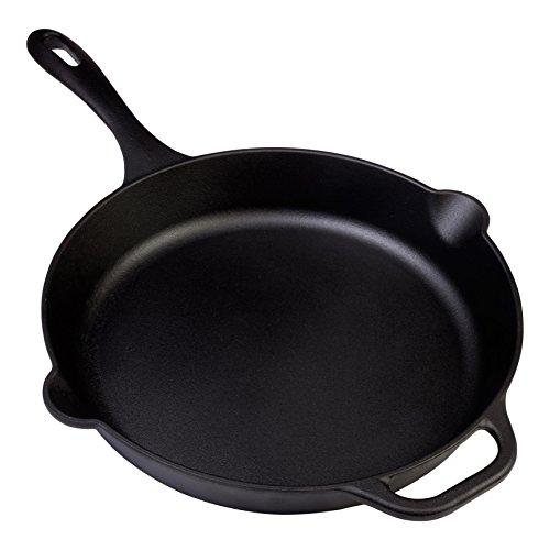 Large Pre-Seasoned Cast Iron Skillet by Victoria, 12-inch Round Frying Pan with Helper Handle, 100% Non-GMO Flaxseed Oil Seasoned, SKL-212