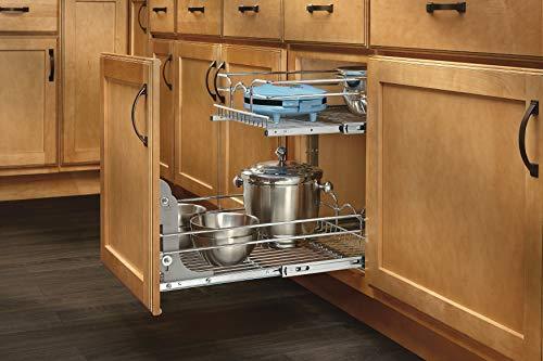 Rev-A-Shelf 5WB2-0918-CR Base Cabinet Pullout 2 Tier Wire Basket Reduced Depth Sink & Base Accessories, 9 W x 18 D-Inches