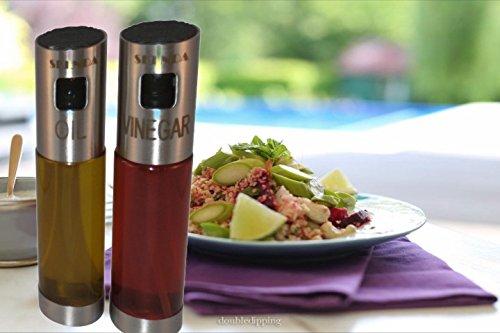 Premium Oil and Vinegar Dispensers - Replaces Salad Bottles, Cruet - Free E-books (5) Clear Glass Bottles Oil And Vinegar Sprayer For Cooking by SKENDA - 784672665216