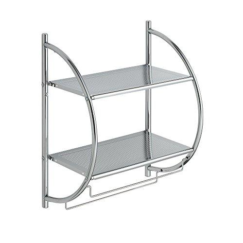 Organize It All 1753W-B Wall Mount 2 Tier Chrome Bathroom Shelf with Towel Bars Metallic