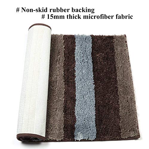 HEBE Non-Slip Bathroom Rug Mat Shag Microfiber Shower Bath Rug Absorbent Bath Mat for Bathroom Machine Washable(18x26, Blue/Grey)