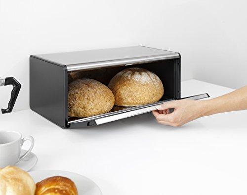 Brabantia Fall Front Bread Box - Matte Steel Fingerprint Proof with Black Sides, 299186