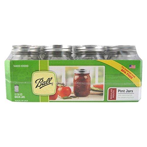 Ball Glass Mason Jar with Lid and Band, Regular Mouth, 12 Jars