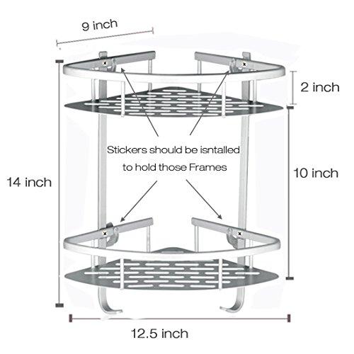 Lancher Bathroom Shelf (No Drilling) Durable Aluminum 2 Tiers Shower Shelf Kitchen Storage Basket Adhesive Suction Corner Shelves Shower Caddy