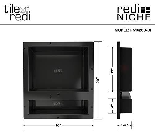 Redi Niche Single Recessed Shower Shelf – Black, One Inner Shelf, 16-Inch Width x 14-Inch Height x 4-Inch Depth