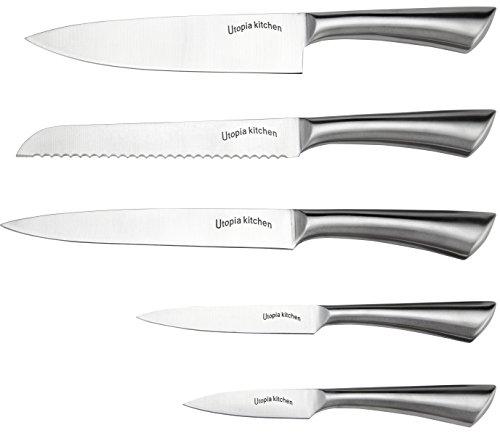 Premium Class Stainless Steel Kitchen 6 Piece Knives Set (5 Knives plus an Acrylic Stand) - by Utopia Kitchen