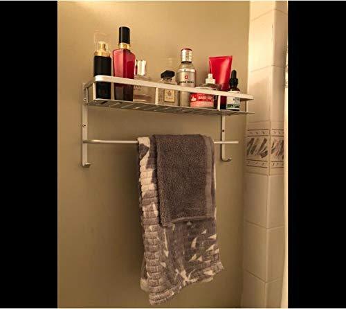 Chrasy Modern Aluminum Double Layer Towel Bar, Wall Mount Bathroom Storage and One Towel Bar, Bathroom Shelves with 2 Hooks, Towel Holders, Bath Towel Rack, Bath/Kitchen Storage Shelf(40cm/15.7in)