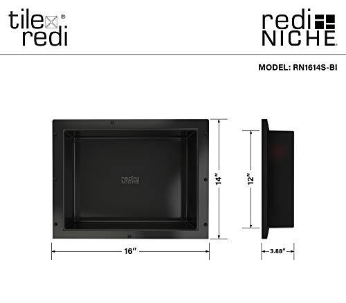 Redi Niche Single Recessed Shower Shelf – Black, One Inner Shelf, 16-Inch Width x 14-Inch Height x 4-Inch Depth