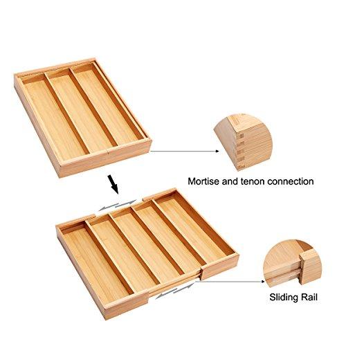 Bamboo Cutlery Tray Kitchen Utensil Silverware Flatware Drawer Organizer Dividers with 5 Compartment