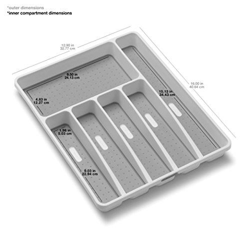 madesmart Classic Large Silverware Tray - White | CLASSIC COLLECTION | 6-Compartments |  Soft-grip Lining and Non-slip Feet |BPA-Free