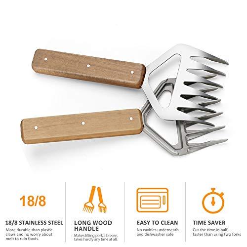 Metal Meat Claws, 1Easylife 18/8 Stainless Steel Meat Forks with Wooden Handle, Best Meat Claws for Shredding, Pulling, Handing, Lifting & Serving Pork, Turkey, Chicken, Brisket (2 Pcs,BPA Free)