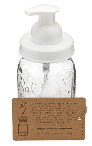 Jarmazing Products Mason Jar Foaming Soap Dispenser – White – with 16 Ounce Ball Mason Jar - Two Pack!