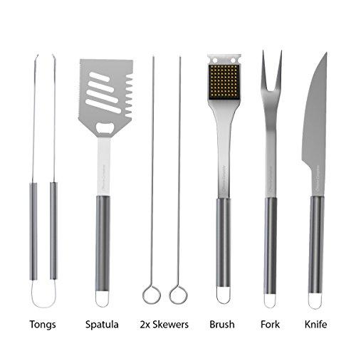 Home-Complete BBQ Grill Tool Set- 16 Piece Stainless Steel Barbecue Grilling Accessories with Aluminum Case, Spatula, Tongs, Skewers