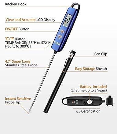 Habor 022 Meat Thermometer, FDA Approval 4.7 Inches Long Probe Thermometer Digital Cooking Thermometer with Instant Read Sensor for Kitchen BBQ Grill Smoker Meat Oil Milk Yogurt Temperature