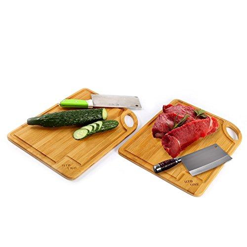 Bamboo Cutting And Serving Board Set of 3, Assorted Size Kitchen Chopping Board Set Small Medium & Large 8.7" x 6.3",12" x 8.7",14.9" x 12" by HTB