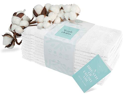 WhiteClassic Luxury Washcloths for Bathroom-Hotel-Spa-Kitchen - Circlet Egyptian Cotton - Highly Absorbent Hotel Quality Face Towels - Bulk Set of 12 - White