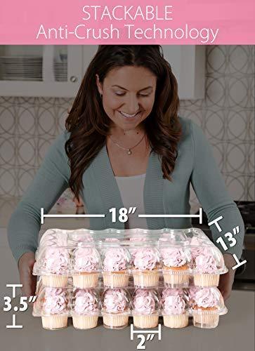 (24 Pack x 6 Sets) STACKnGO Carrier Holds 24 Standard Cupcakes - Strongest Cupcake Boxes, Tall Dome Detachable Lid, Clear Plastic Disposable Containers, Storage Tray, Travel Holder, Regular Muffins