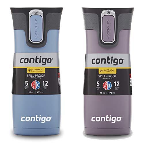 Contigo AUTOSEAL West Loop Vaccuum-Insulated Stainless Steel Travel Mug, 16 oz, Stainless Steel/Monaco Blue, 2-Pack