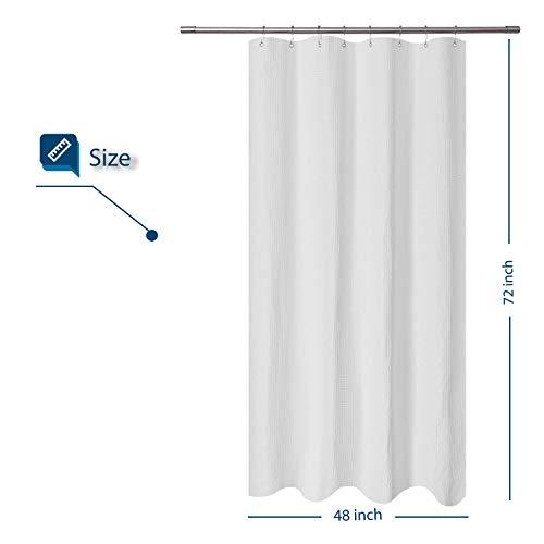 Waffle Weave Fabric Shower Curtain 230 GSM Heavy Duty, Spa, Hotel Luxury, Water Repellent, White Pique Pattern, 71 x 72 inches Decorative Bathroom Curtain