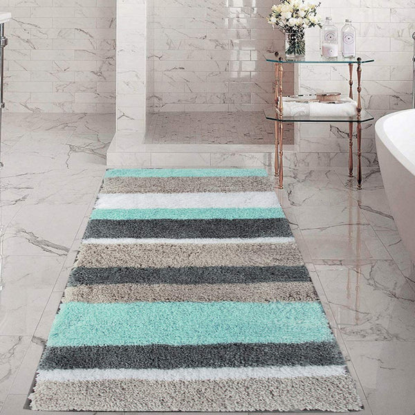 HEBE Non-Slip Bathroom Rug Mat Shag Microfiber Shower Bath Rug Absorbent Bath Mat for Bathroom Machine Washable(18x26, Blue/Grey)