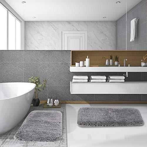 Walensee Bathroom Rug Non Slip Bath Mat for Bathroom (16 x 24) Water Absorbent Soft Microfiber Shaggy Bathroom Mat Machine Washable Bath Rug for Bathroom Thick Plush Rugs for Shower (Gray)