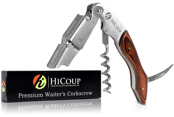 Professional Waiter’s Corkscrew by HiCoup - Rosewood Handle All-in-one Corkscrew, Bottle Opener and Foil Cutter, Used By Sommeliers, Waiters and Bartenders Around The World