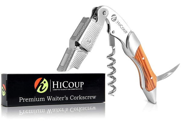 Professional Waiter’s Corkscrew by HiCoup - Rosewood Handle All-in-one Corkscrew, Bottle Opener and Foil Cutter, Used By Sommeliers, Waiters and Bartenders Around The World