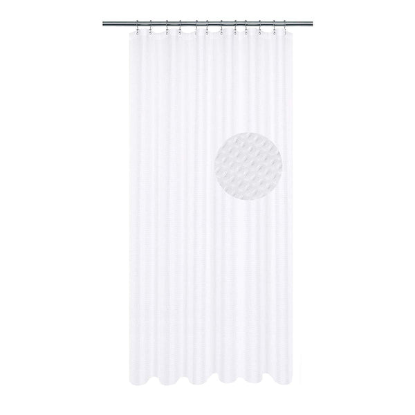 Waffle Weave Fabric Shower Curtain 230 GSM Heavy Duty, Spa, Hotel Luxury, Water Repellent, White Pique Pattern, 71 x 72 inches Decorative Bathroom Curtain